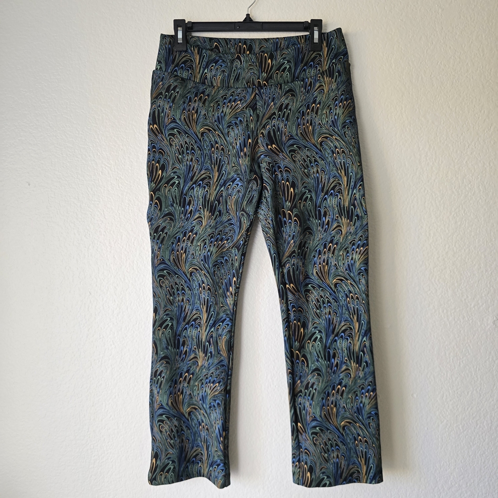 Soft Surroundings Marbled Peacock Print Ponte Pants